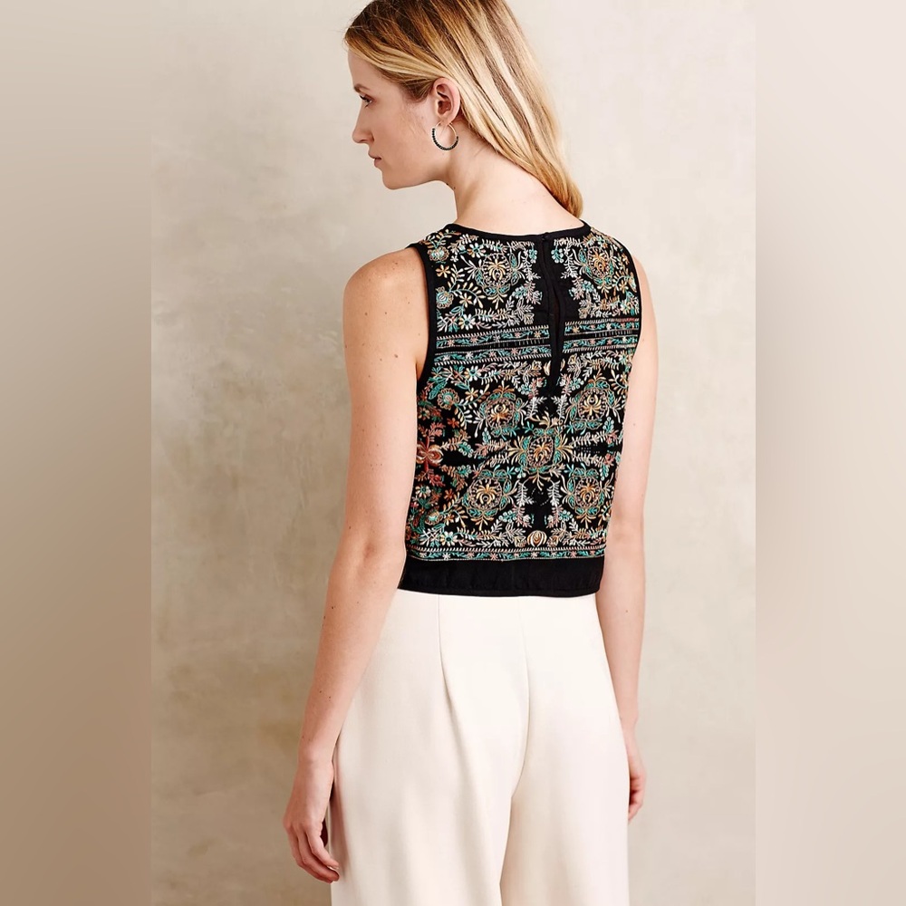 Anthropologie‎ Vanessa Virginia Barbera Embroidered Midi Crop Top. Size XS - Picture 2 of 9